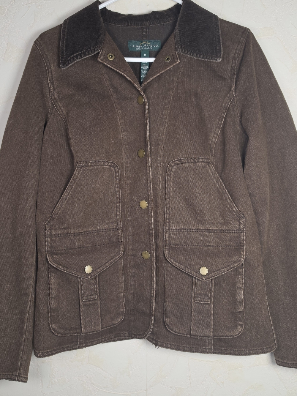 Lauren Ralph Lauren Brown Canvas Barn Utility Jacket Corduroy Collar Size M